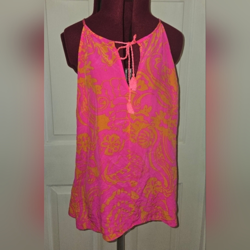 Lilly Pulitzer Medium Pop Pink Seaesta Finn Silk Top - Picture 7 of 7